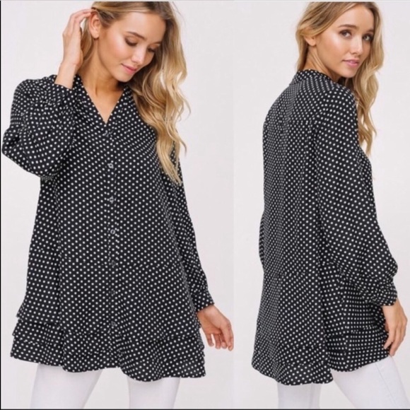 NEW! BLACK POLKA DOT BUTTON UP IN SIZE SMALL - Picture 2 of 2
